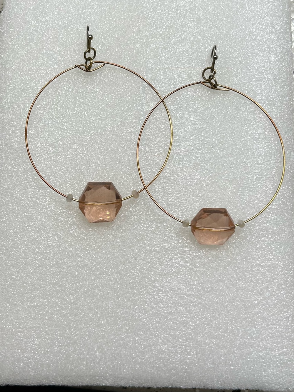 Rose Gold Hoop Earrings with Peach Crystal Accent